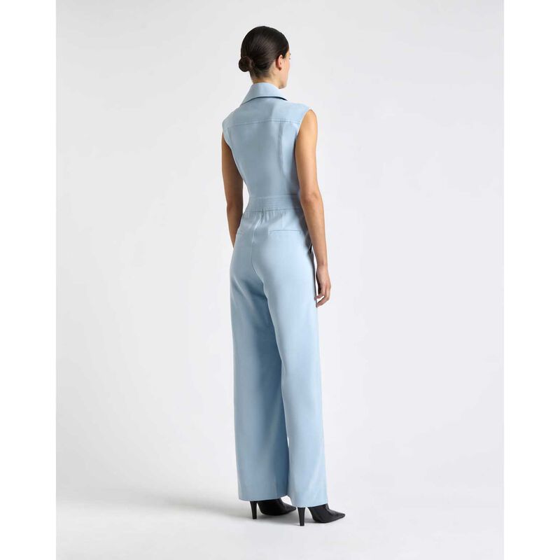 Cue Pale Blue Viscose Twill Wide Leg Jumpsuit image number 1